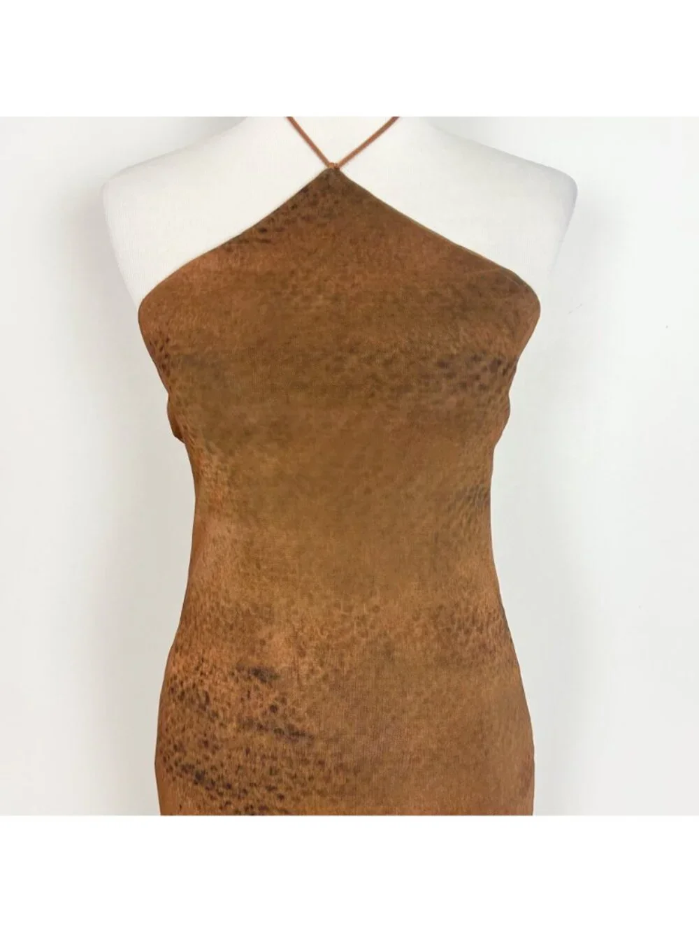 Zara Mesh Overlay Maxi Dress Earthy Boho Sundress Halter Size Small Women's